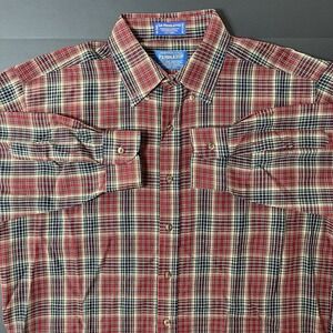 Vintage SIR PENDLETON Button Down Shirt Mens L 100% Virgin Wool Plaid Red Preppy